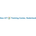 Logo Geo-ICT Training Center Nederland met wereldbol en geometrische kaartsymbolen voor geografische informatietechnologie trainingen