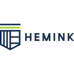 Logo van Hemink met gestileerd schild en tekst HEMINK voor zakelijke illustraties in Deventer