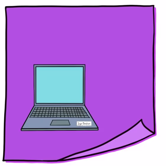 Illustratie van een opengeklapte laptop op paarse achtergrond voor Picture Post-it 12 Inspiratie en creatieve technologie