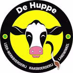 Logo van De Huppe: Lekker Heerenveens kaasboerderij met vrolijke koe en tong uit de bek