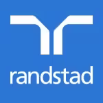 Logo van randstad met abstracte vorm en merknaam randstad voor herkenbaarheid in zakelijke omgeving