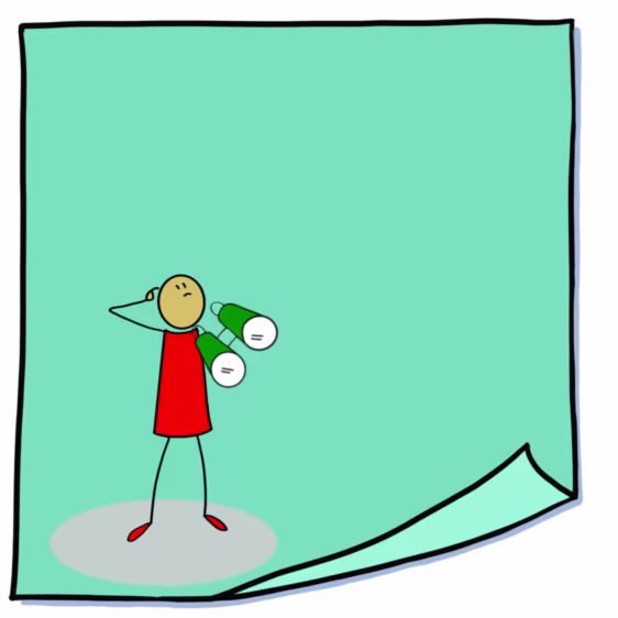 Illustratie Picture Post-it 11 Samen Leren: figuur met kijkers zoekt oplossingen op gevouwen notitieblad