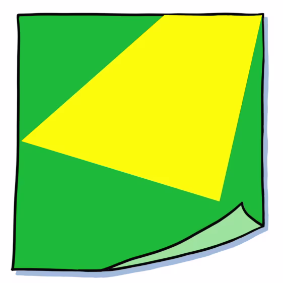 Illustratie van groen plakbriefje met geel omgevouwen hoekje voor notities. Picture Post-it 13 Wat er is