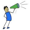 Illustratie van een figuur die via een megafoon gemeenten, communicatie en draagvlak bevordert in Deventer