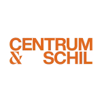 Logo van Centrum & schil met organisch lettertype in oranje, gerelateerd aan zakelijke illustraties en processen in Deventer